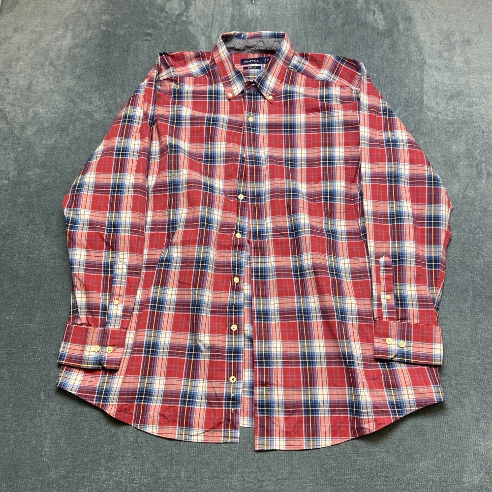 Nautica Shirt Mens 2XL Multicolor Plaid Cotton Stretch Round Hem Button Down